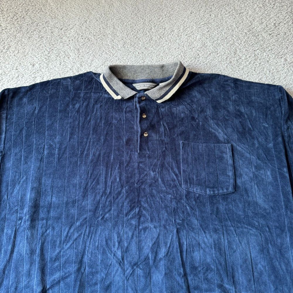 NEW Vintage David Taylor Sweater Mens‎ 2XL XXL Blue Velour USA Golf Sweatshirt